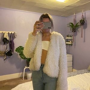 Ivory Fuzzy Faux Fur Jacket